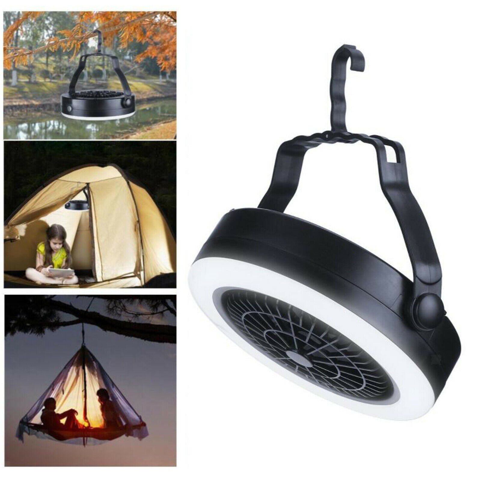 Tent Fan with Light Camping Lantern RV Traveling Travel Desk Fan with Hook