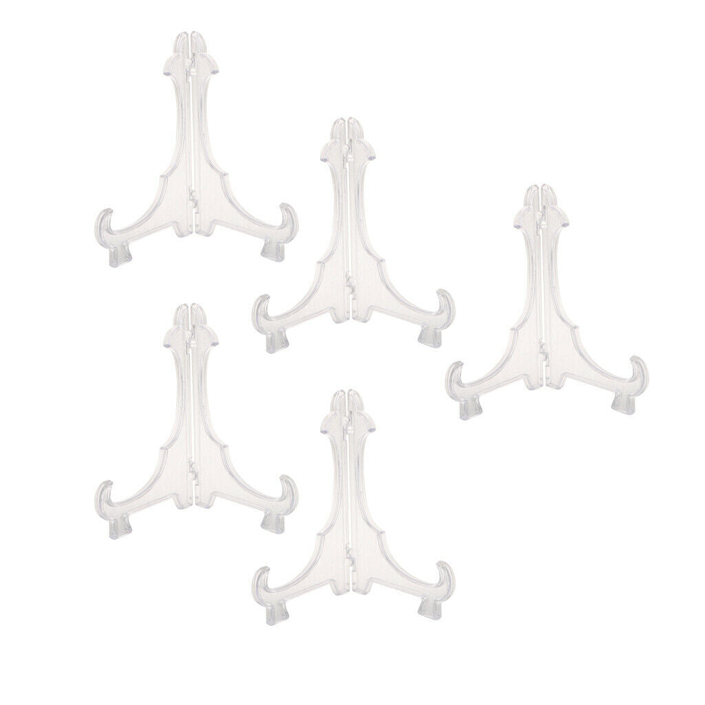 5pcs Plastic Easel Stands Dish Plate Picture Teacake Photo Rack 18cm Clear