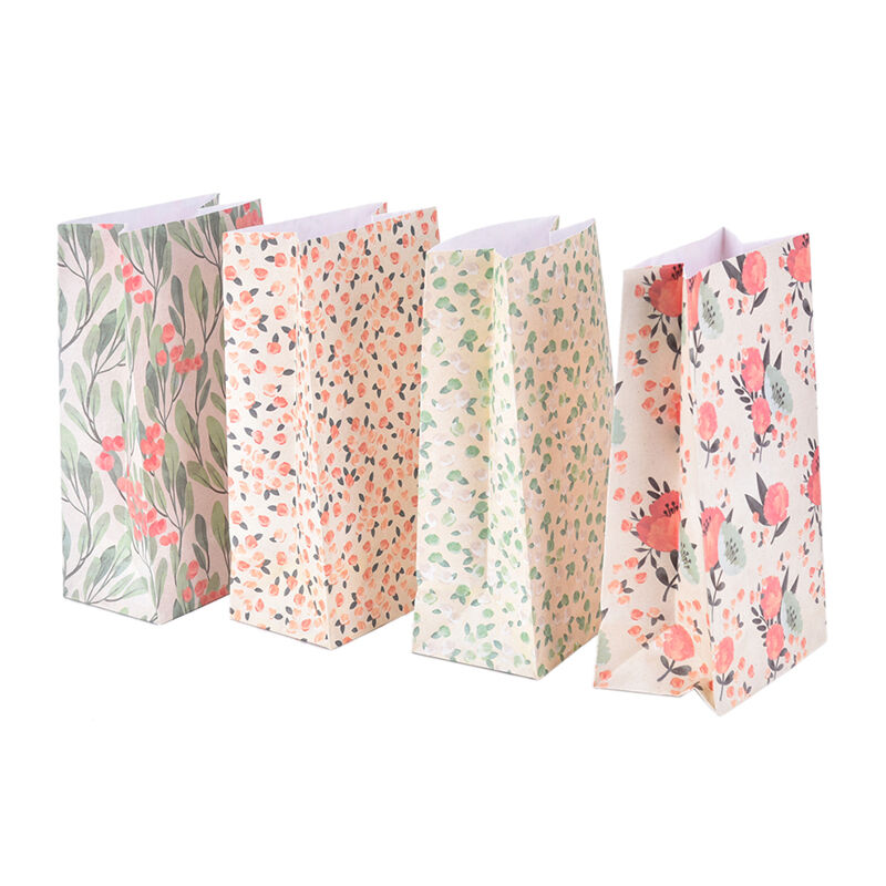4pcs Flower Floral Paper Xmas Party Holiday Cookies Gift Bag Holder + Sti.l8