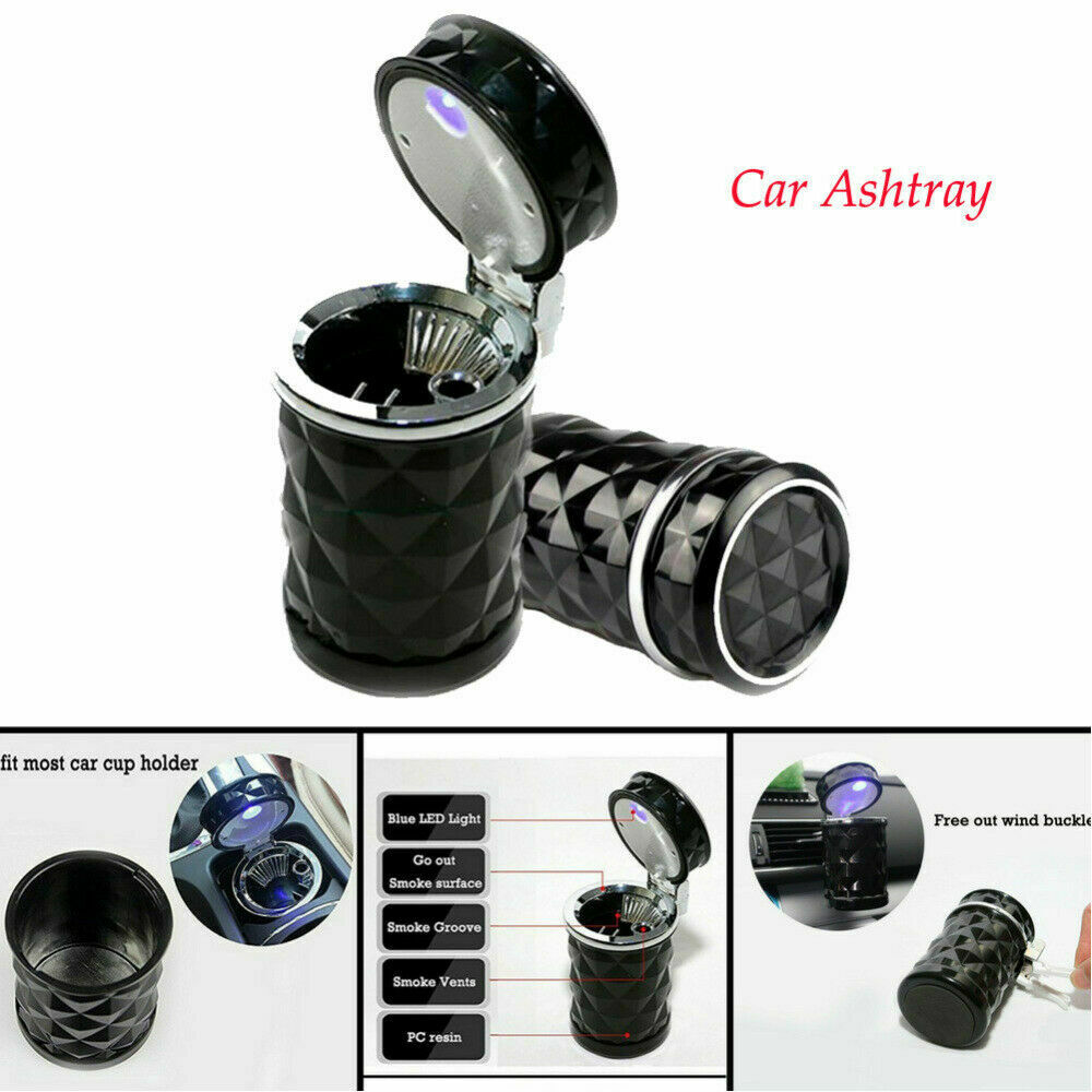 Car Truck LED Cigarette Smoke Ashtray Ash Tray Cylinder Holder Cup Lid