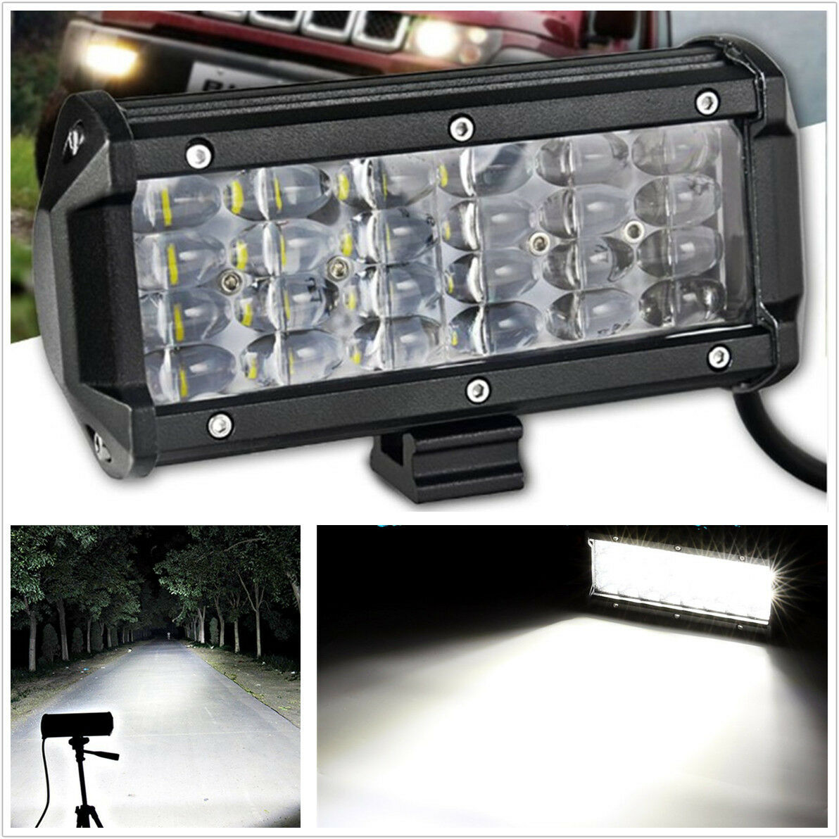 6.5" 72W Quad Row Light Bar Car Off-road Driving Fog Lamp Flood LED Work Light