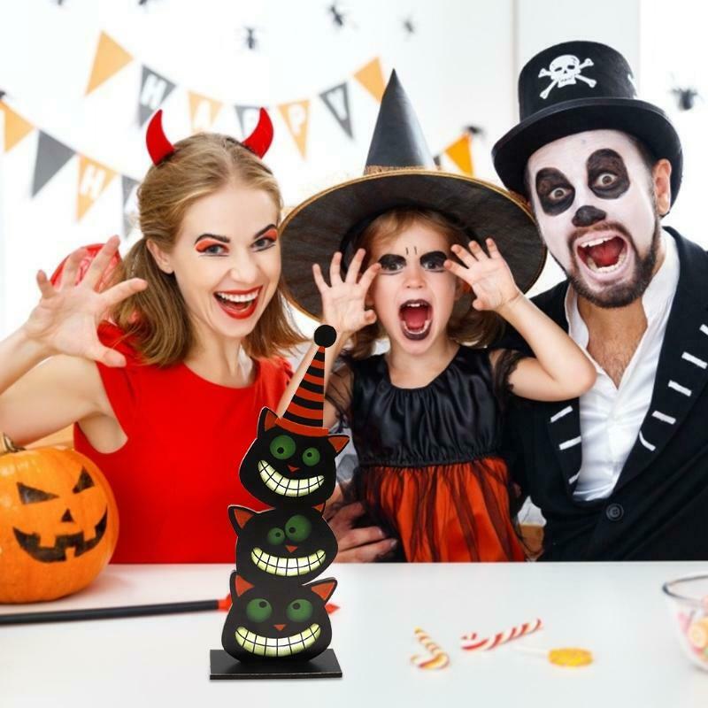 Cartoon Black Cats Wooden Sign Halloween Party Dinner Table Topper Decoration