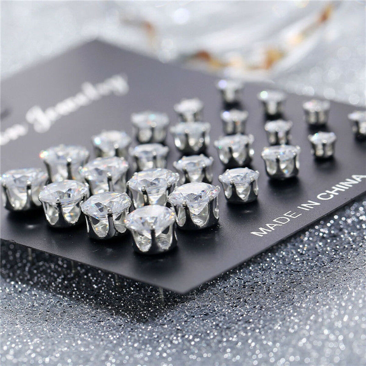 12Pairs/Set Crystal Zircon Stainless Steel Earrings Sets Women Ear Stud Jewelry
