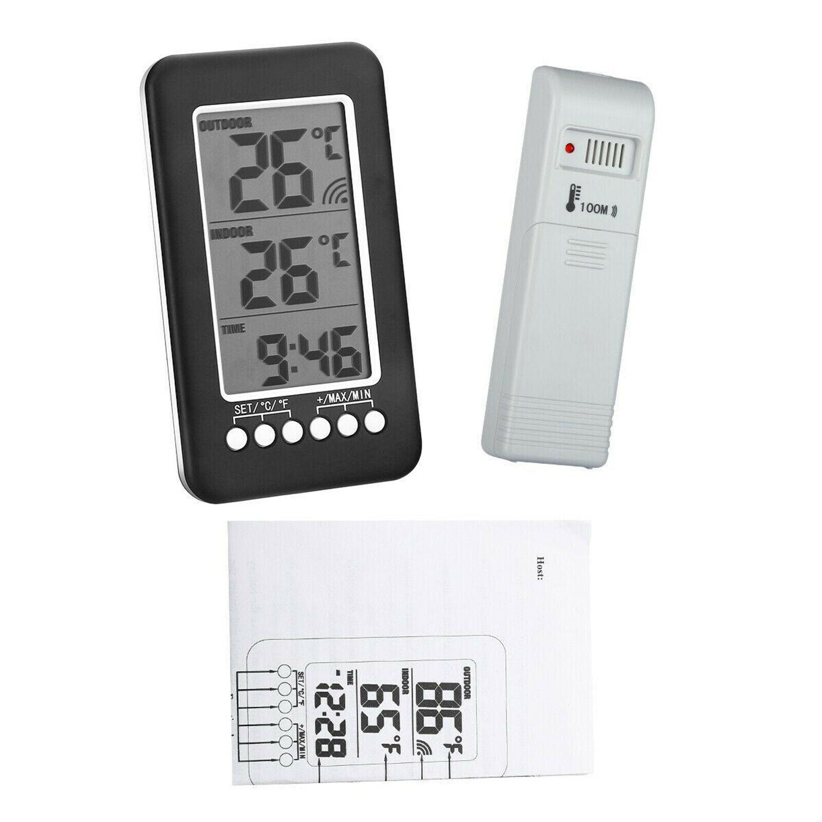 Digital Indoor/Outdoor Thermometer Smart Clock Temperature Testing Tool