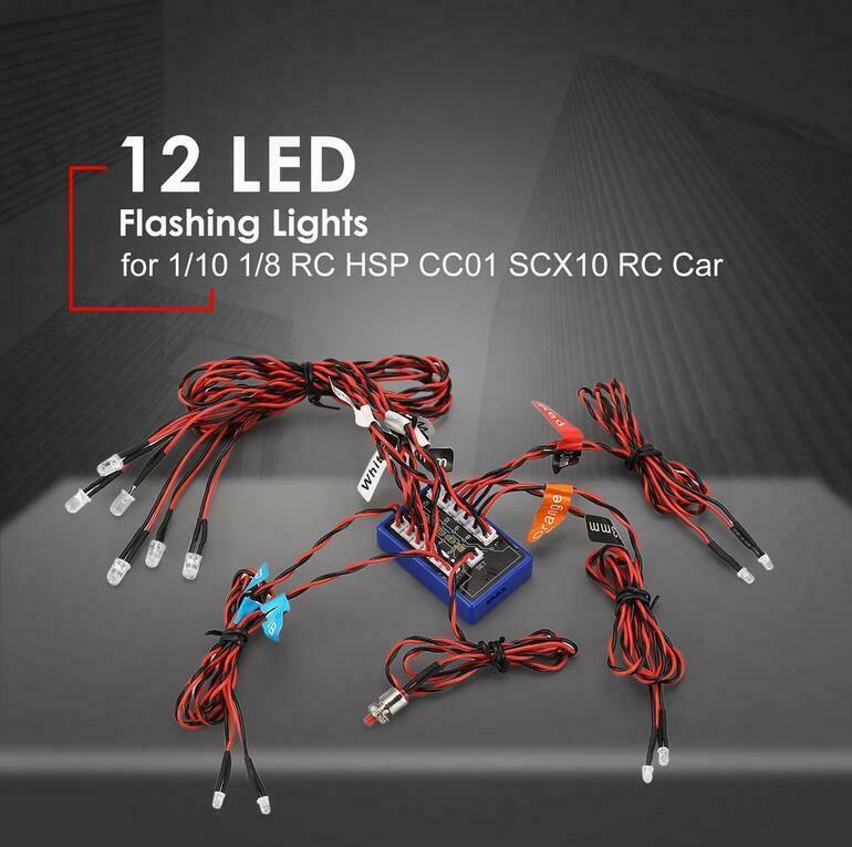 12 Ultra LED Flashing Bright Light Strobe Lamps Kit System for 1/10 1/8 Truck