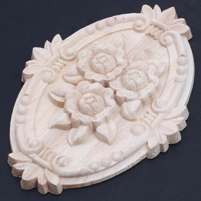 Retro Wood Ornament Applique Carving Ornament for Cabinet Door Furniture DecorD1