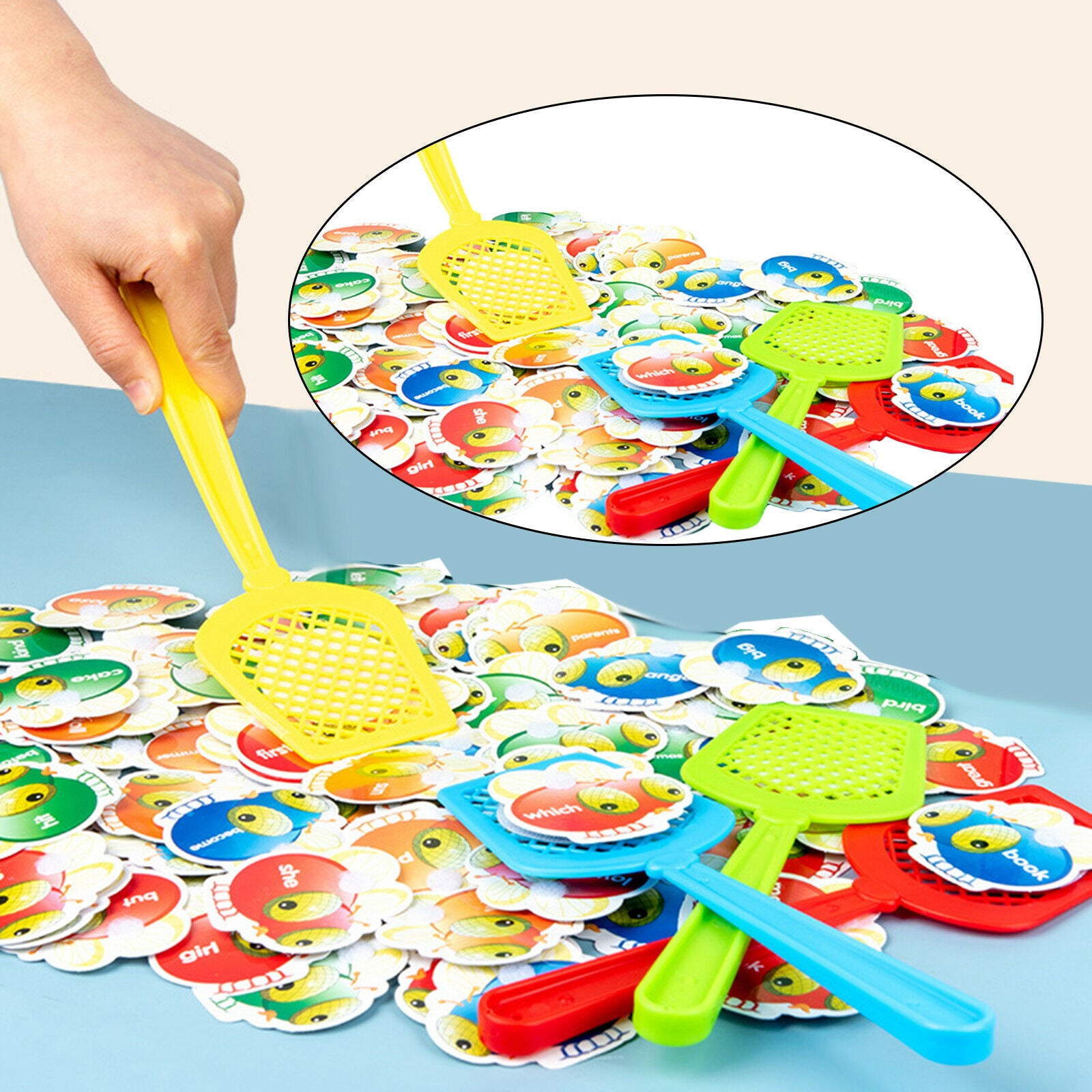 Fly Swatter Toys Sight Word Game Kindergarten for School with 4 Fly Swatters