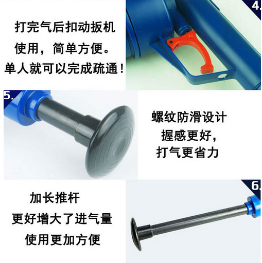 High Pressure Drain Blaster Toilet Pump ABS Clogged Pipes Drains Clean Wash Tool