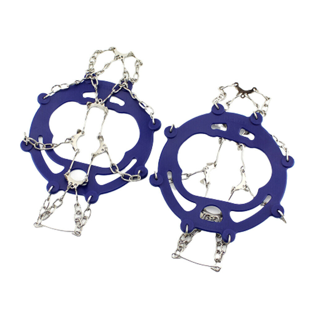 10 Teeth Ice Crampons Simple Traction Winter Ice Grips Footwear Chain Blue_L