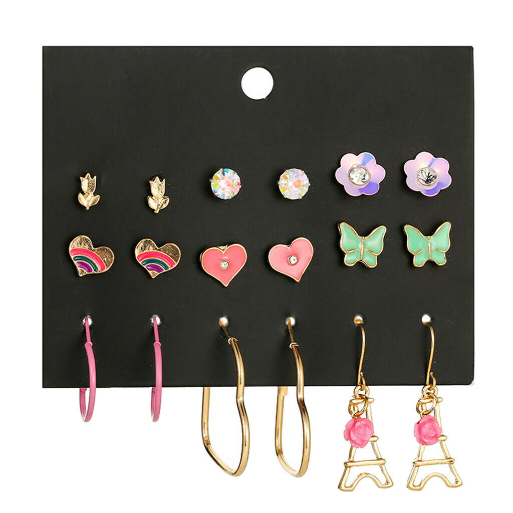 9Pairs Enamel Stud Earrings Butterfly Womens Statement Drop Earrings Jewelry