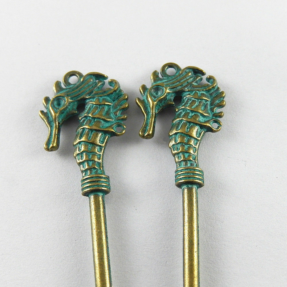 5pcs Green Bronze Alloy 72*20*5mm Seahorse Top Key Charms Pendants Crafts 52161