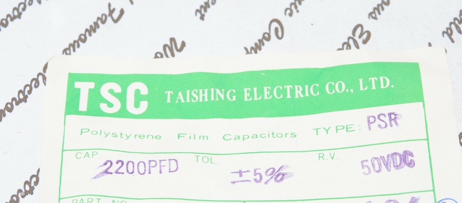4pcs - TSC 2200P (2200PF 2.2nF) 50V 5%  Polystyrene (PS) Film Radial Capacitor