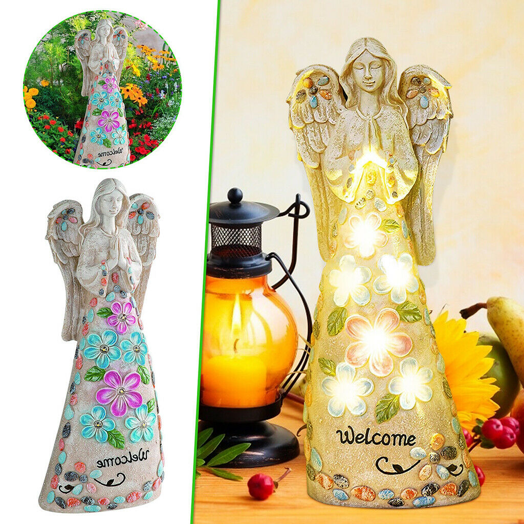 Praying Angel Statue Solar Light Sculptures Outdoor Garden Yard Art Ornaments