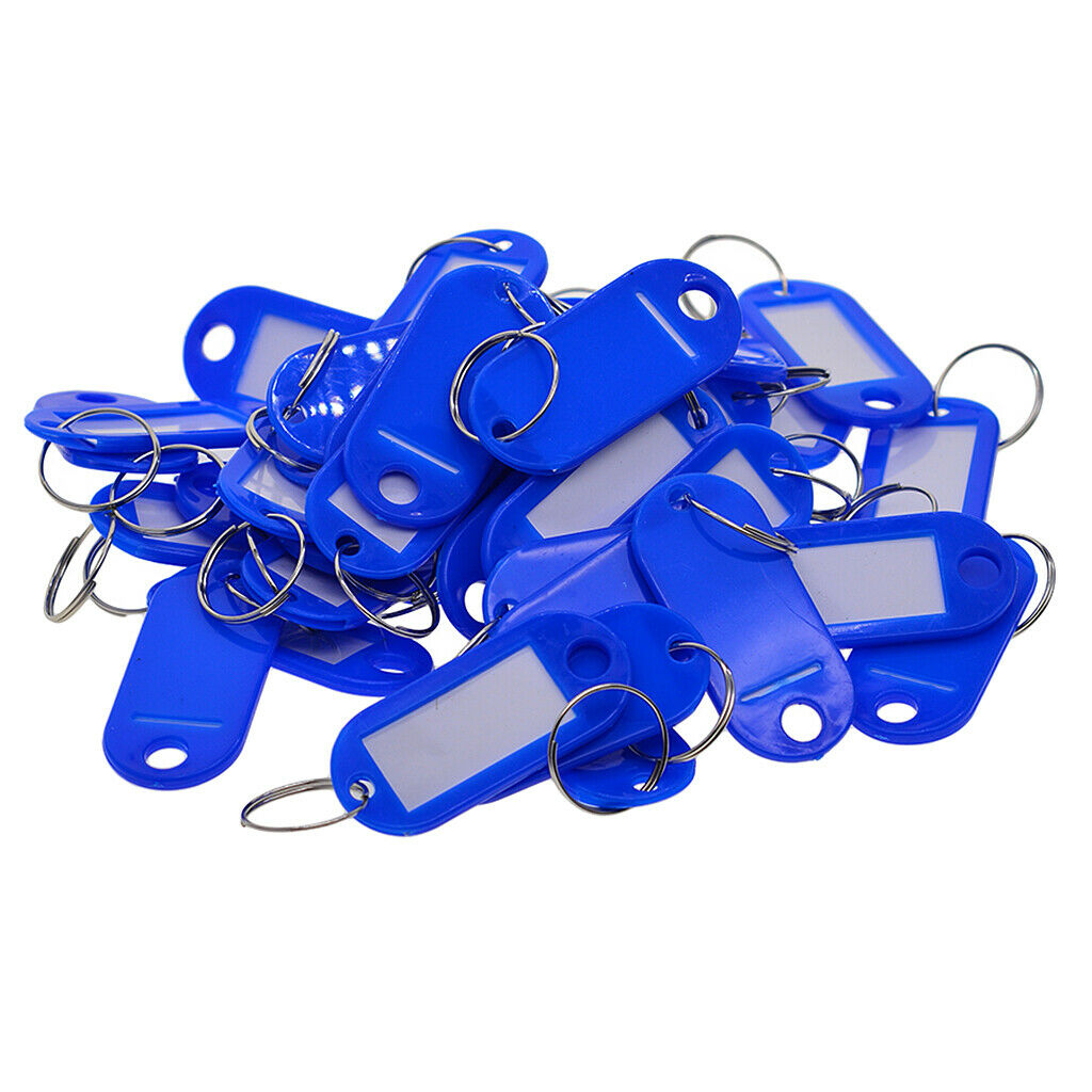 50x Waterproof Plastic Key Fobs Luggage ID Tags Labels Key Rings Royal blue
