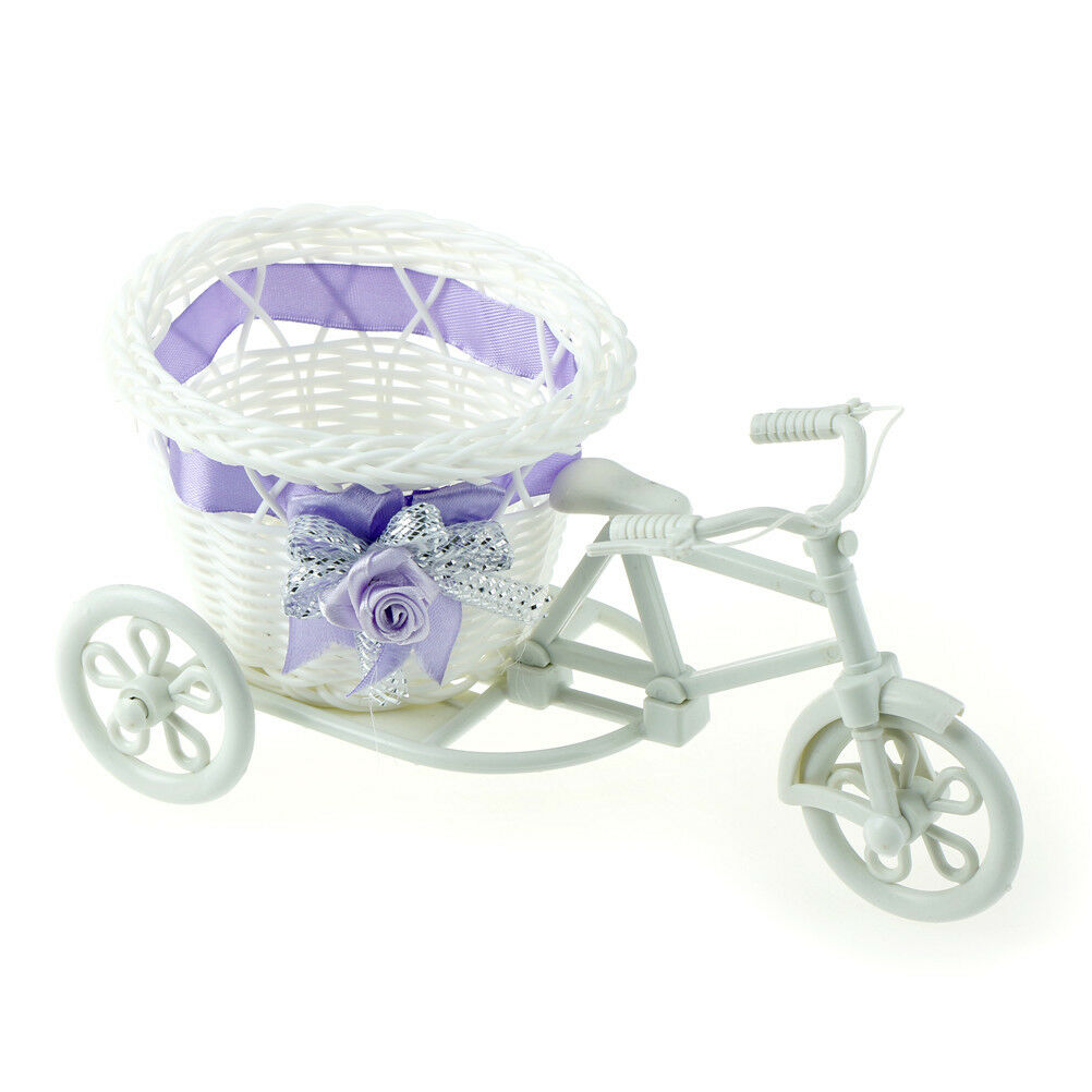 Excellent White Tricycle Bike Flower Basket Container For Flower Plant Decor&lBD