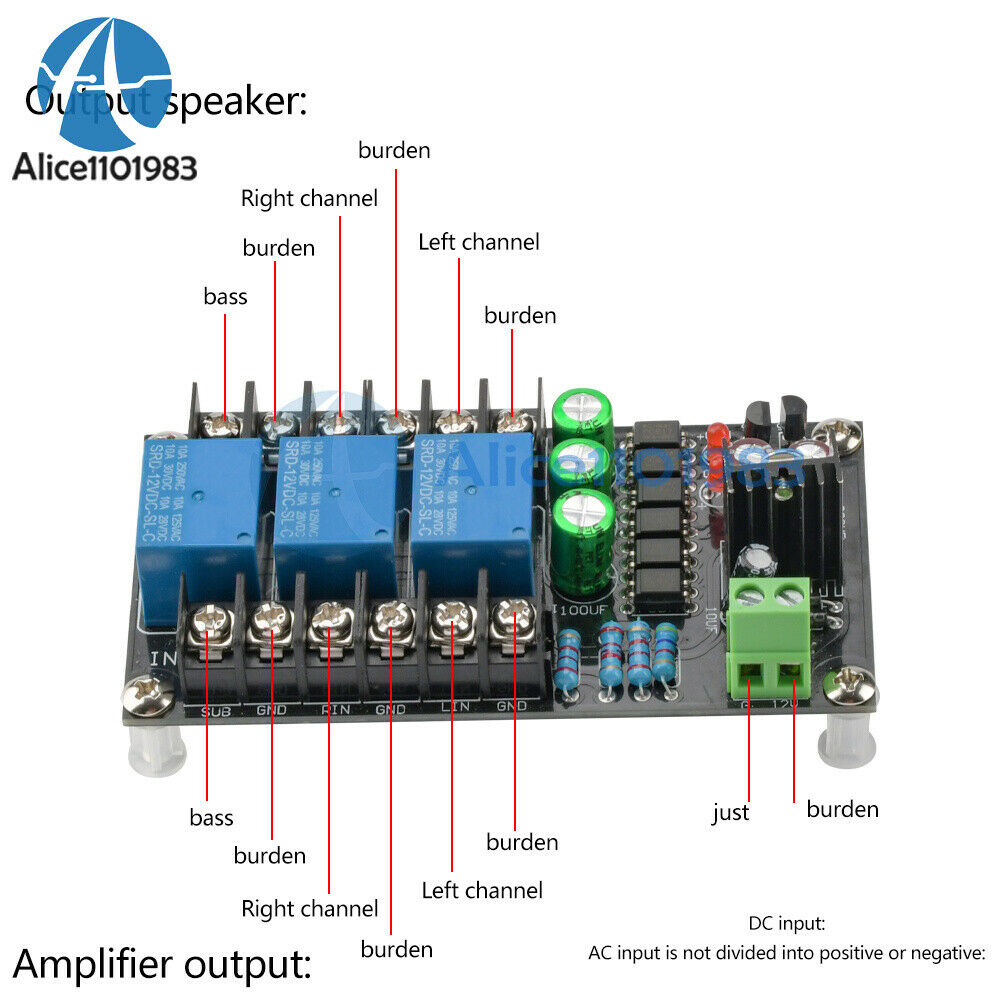 AC 12V-15V Stereo 2.1 Audio Amplifier Speaker Protection Delay Turn On Board NEw