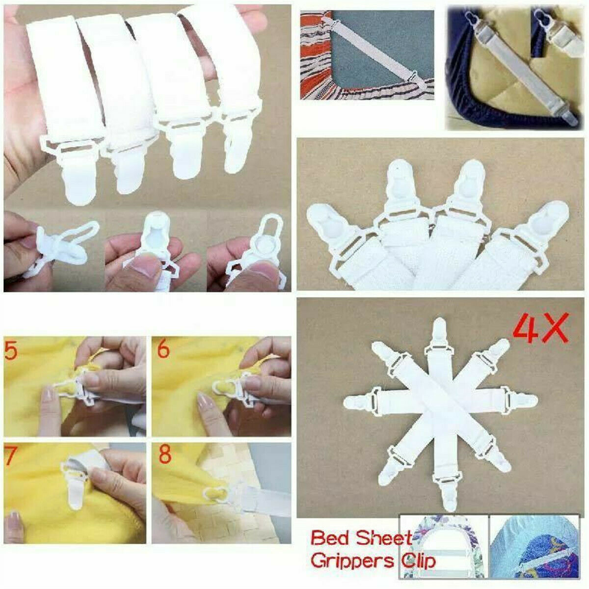 12PCS Fitted Bed Sheet Holder Grips Mattress Gripper Straps Clip Fastener Holder