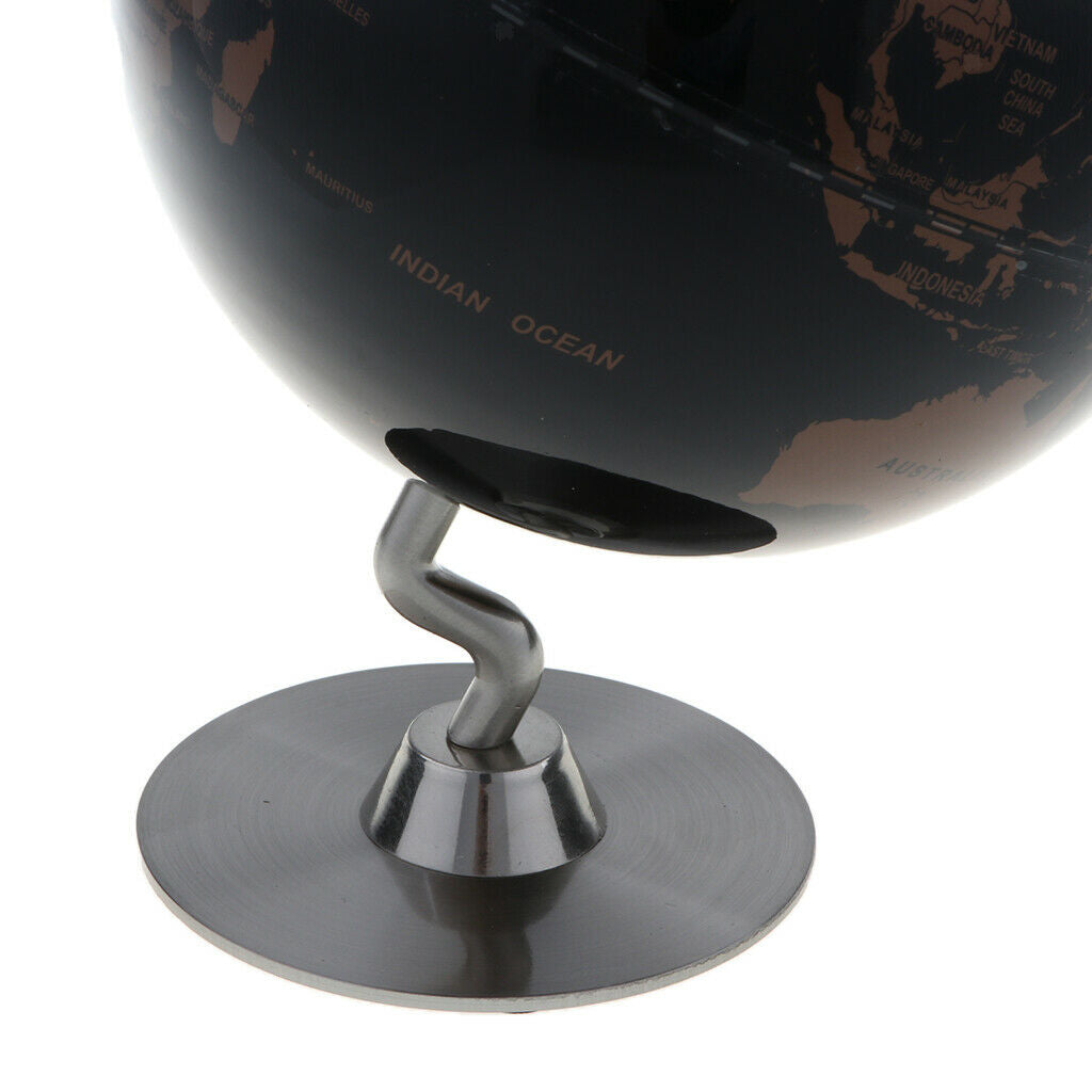 14cm Alloy Globe World Map Home Desk Decoration Kids Gift - Black Golden