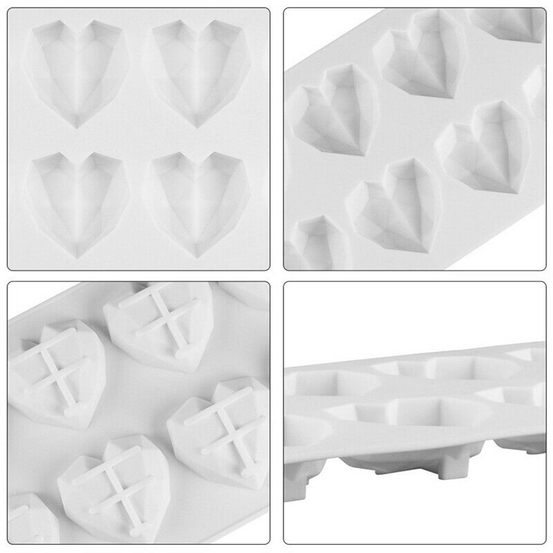 8-Cavity Diamond Love Heart-Shaped Silicone Molds Cake Mousse Chocolate D.l8