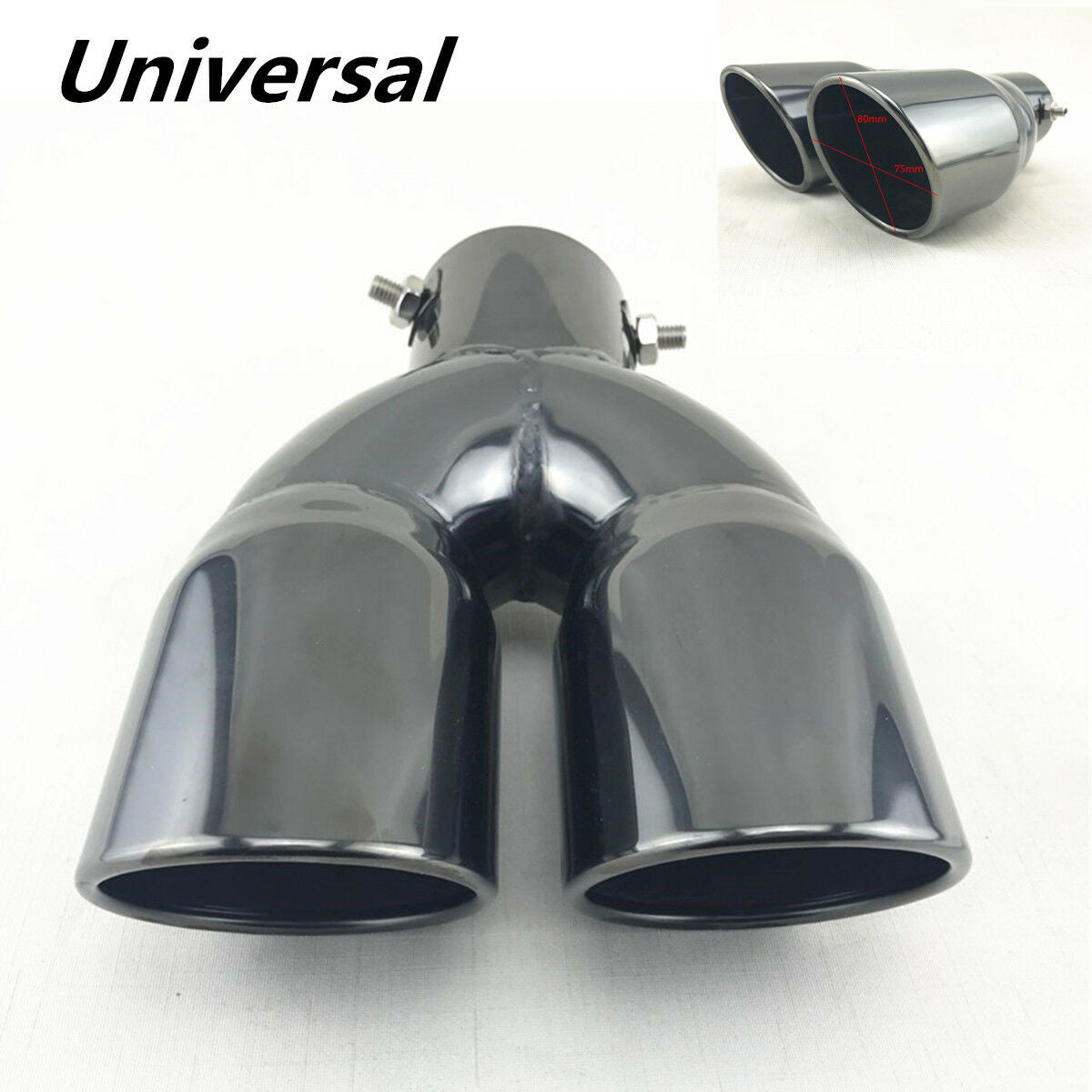 2.5"Inlet Round Dual Exhaust Tip Stainless Steel Car Muffler Tail Pipe Universal
