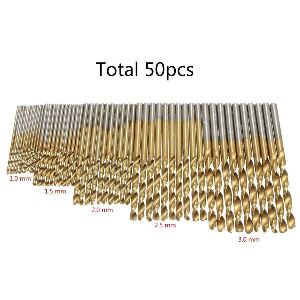 50 PCS Titanium Coated HSS High Speed Steel Drill Bit Set Tool 1/1.5/2/2.5/3mm