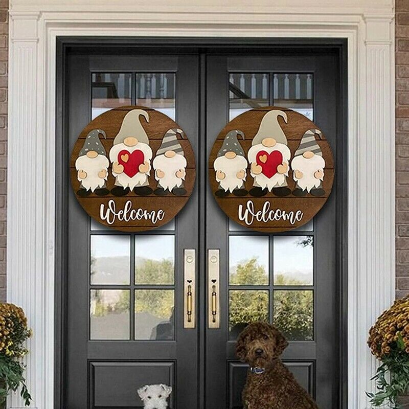 Triple Gnome Interchangeable All Season Welcome Sign Rustic Farmhouse Front V5O2