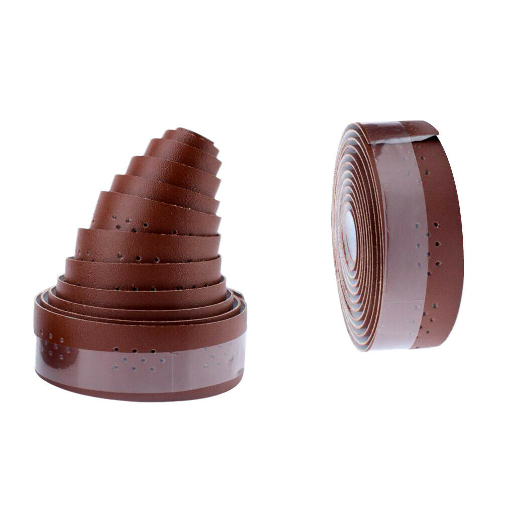 2 Rolls PU Cycling Road Bike Sports  Cork Handlebar Tape + 2 Bar Plugs - Brown