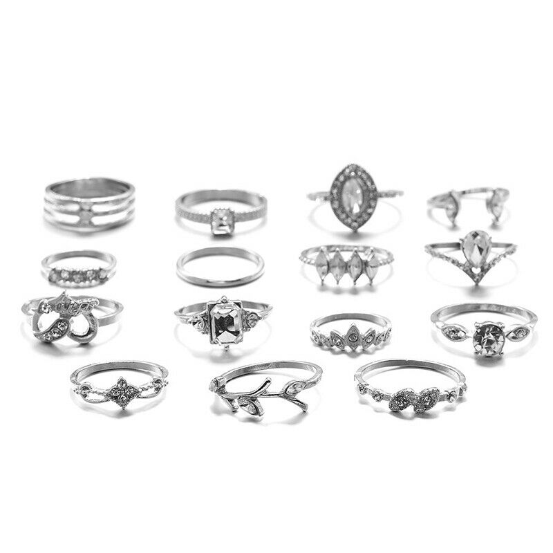 15Pcs Set Women Girls Midi Finger Ring Retro Punk Boho Knuckle Rings Jewelry HN