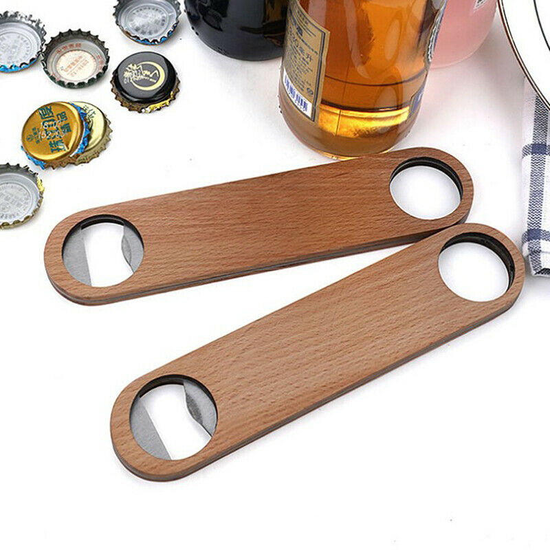 Hotel Flat Board Speed Bottle Opener Home Beer Cap Wooden Cover Stainless.l8
