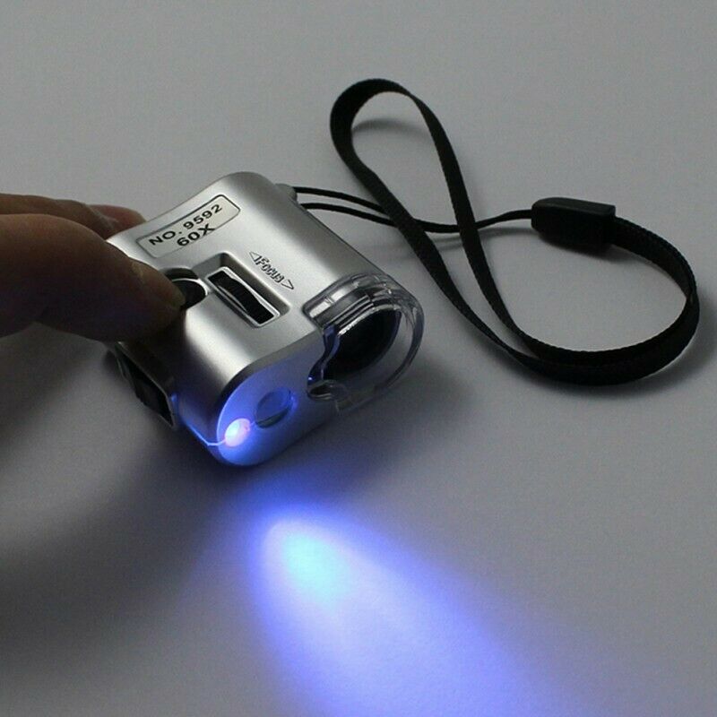 Mini 60X Microscope Magnifier Glass Jeweler Detector Loupe Len with LED UV Light