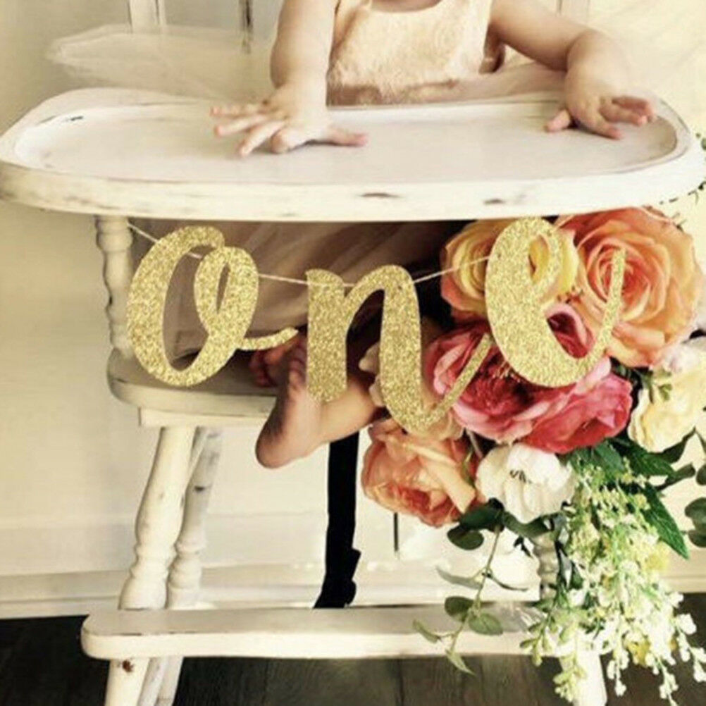 Glitter one Banner Girl Boy 1st Birthday High Chair Baby Shower Party Deco.l8