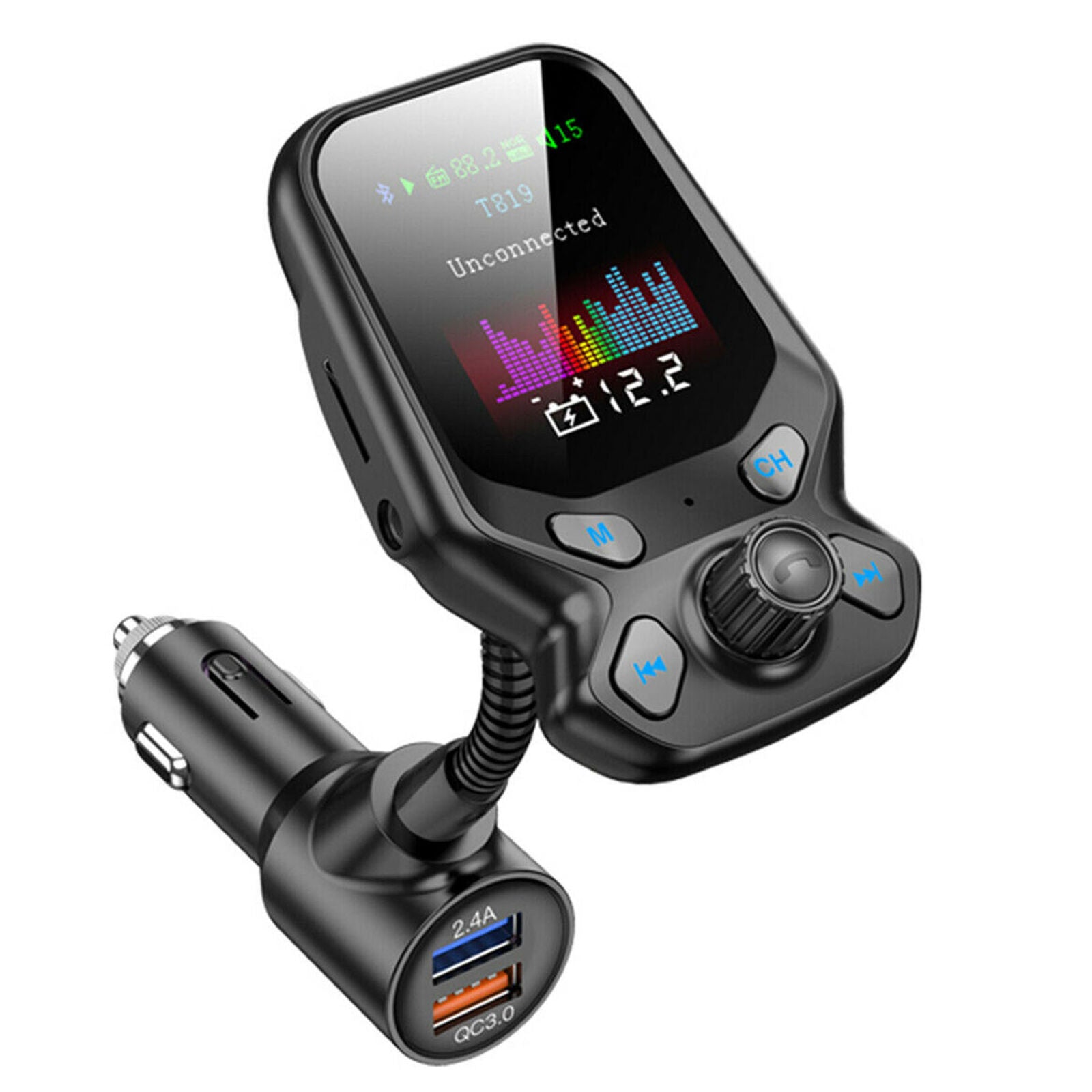 Bluetooth 5.0 In-Car Wireless FM Transmitter MP3 AUX Radio Adapter 2 USB Charger
