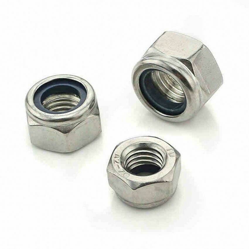 2pcs M10*1.25mm Fine Thread Nylon Insert Lock Nut Nyloc Nut 304 Stainless Steel