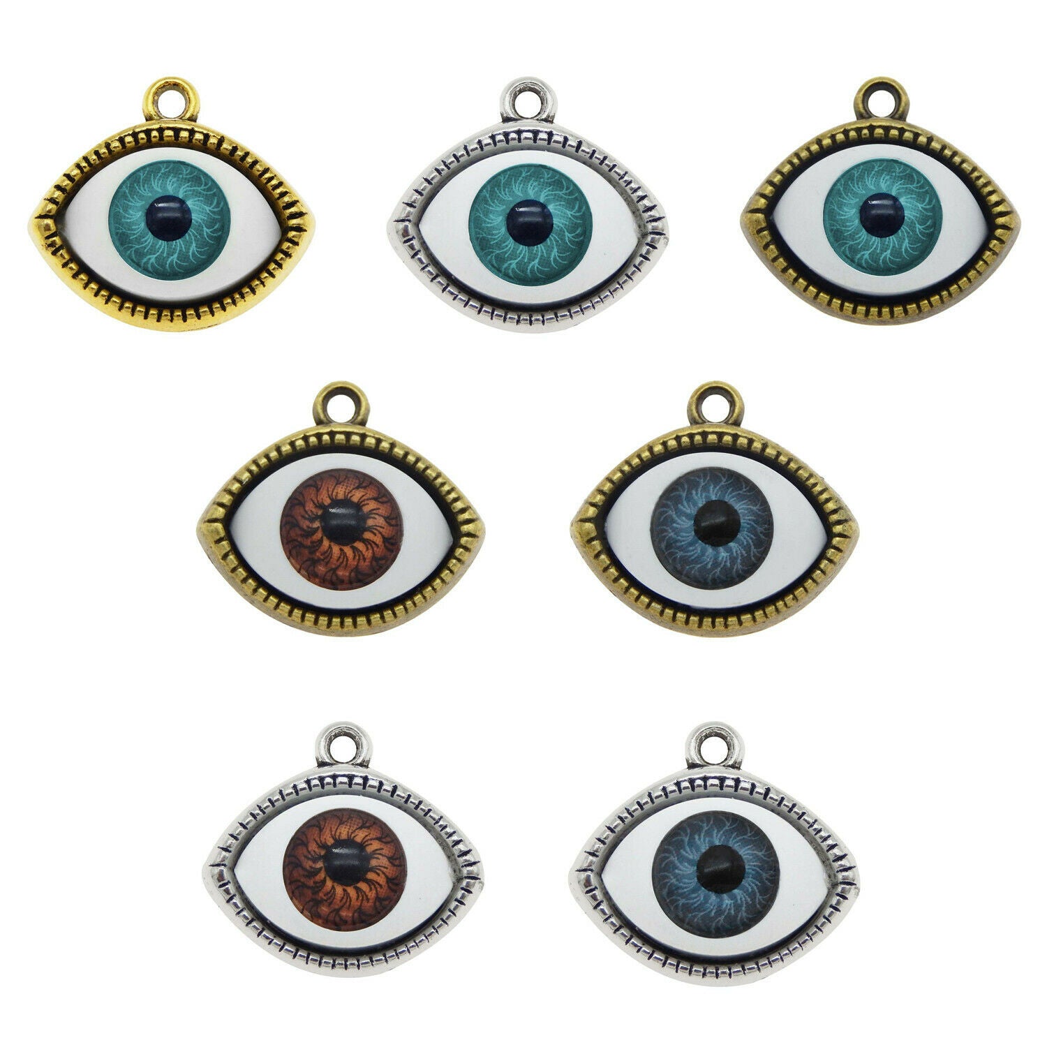 14 Mix Antiqued Bronze Alloy Evil Eye Charm Acrylic Pupils For Pendant 22*20*7mm