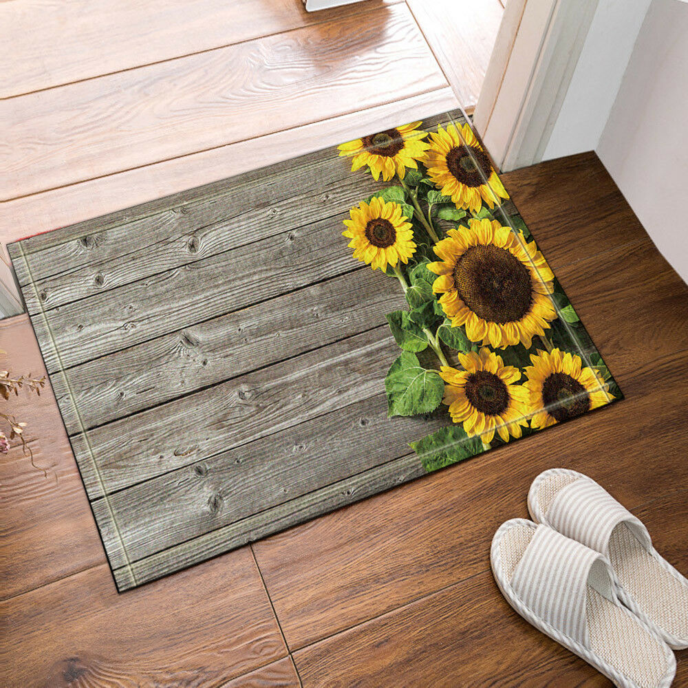 Sunflower on the Wooden Non-Slip Floor Entryways Outdoor Indoor Front Door Mat