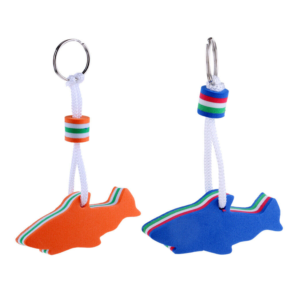 2 Pieces Blue and Orange EVA Dolphin Shaped Floating Key Ring Key Chain Key