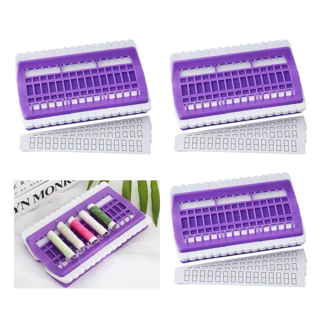 Set of 3, 30 Holes Yarn Floss Thread Organizer Tool PU Needle Holder Purple
