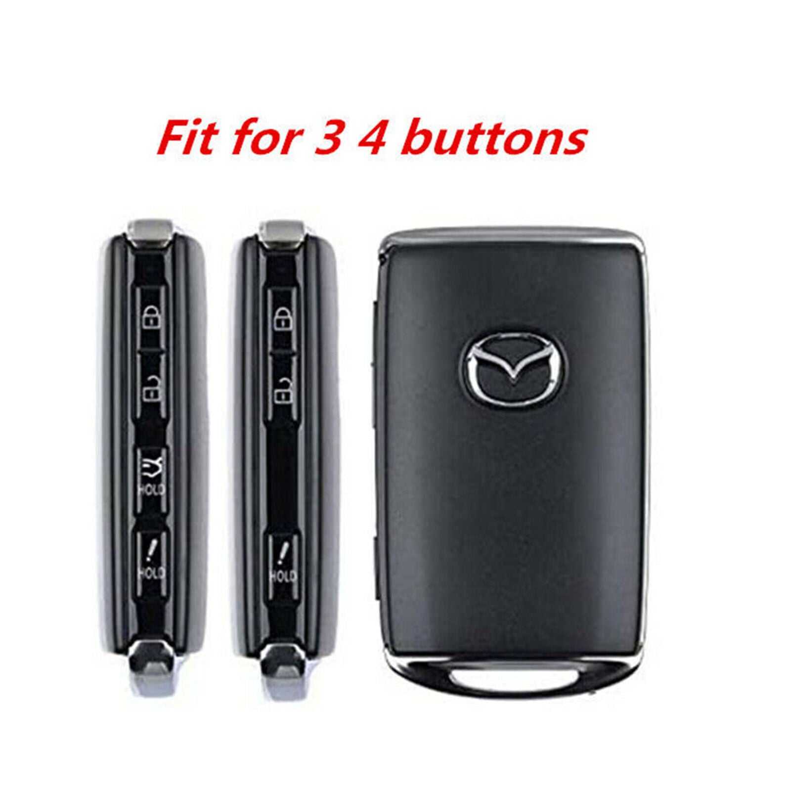 Black Leather 4 Buttons Key Cover Chain For Mazda 3 6 CX4 CX5 CX8 CX9 CX-30