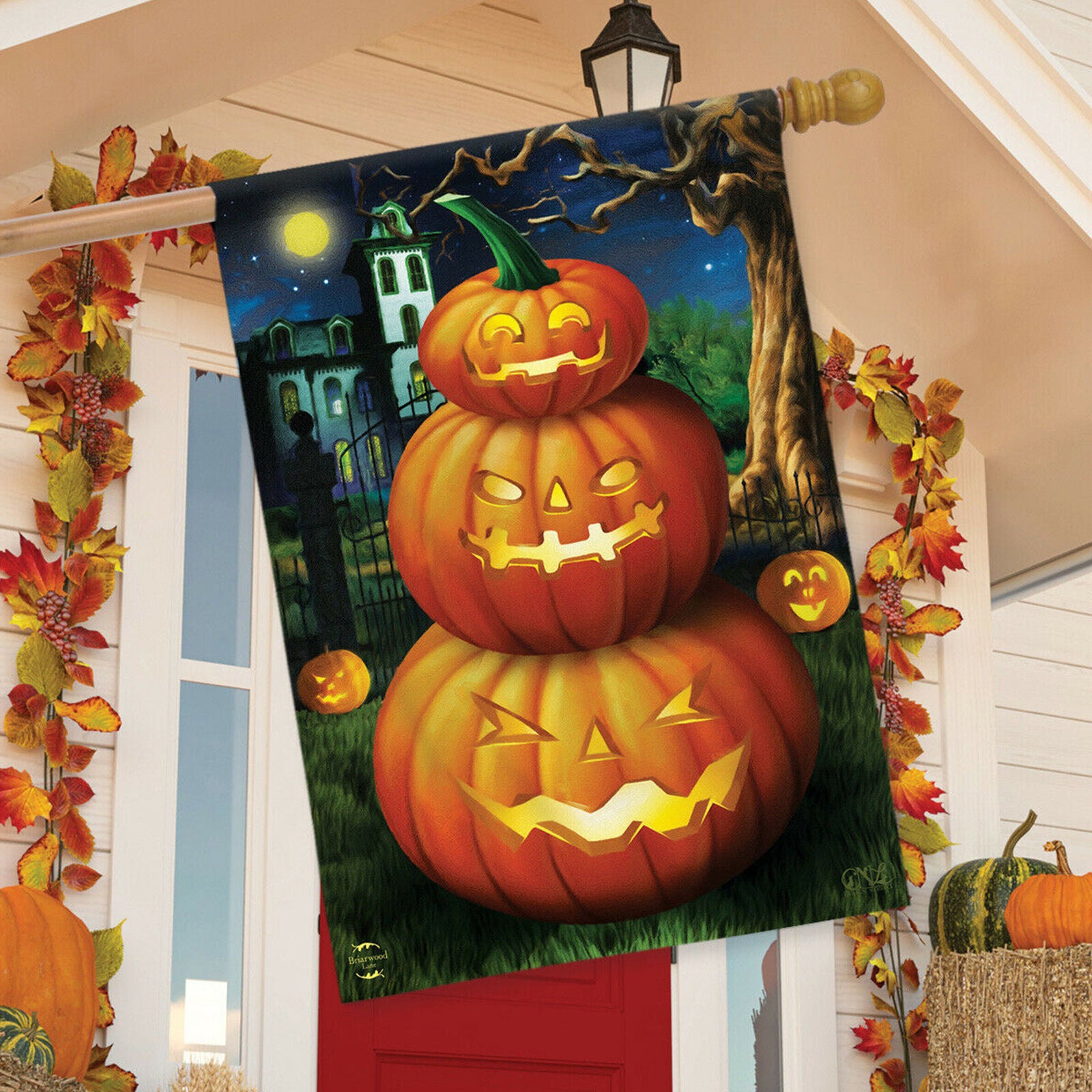 Spooky Jack O'Lanterns Halloween House Flag Carved Pumpkins 28" x 40"