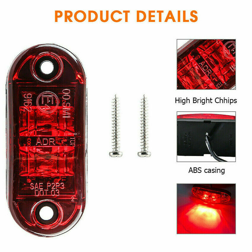 10X Amber Red LED Car Truck Trailer RV Oval 2.5" Side Clearance Marker Lights