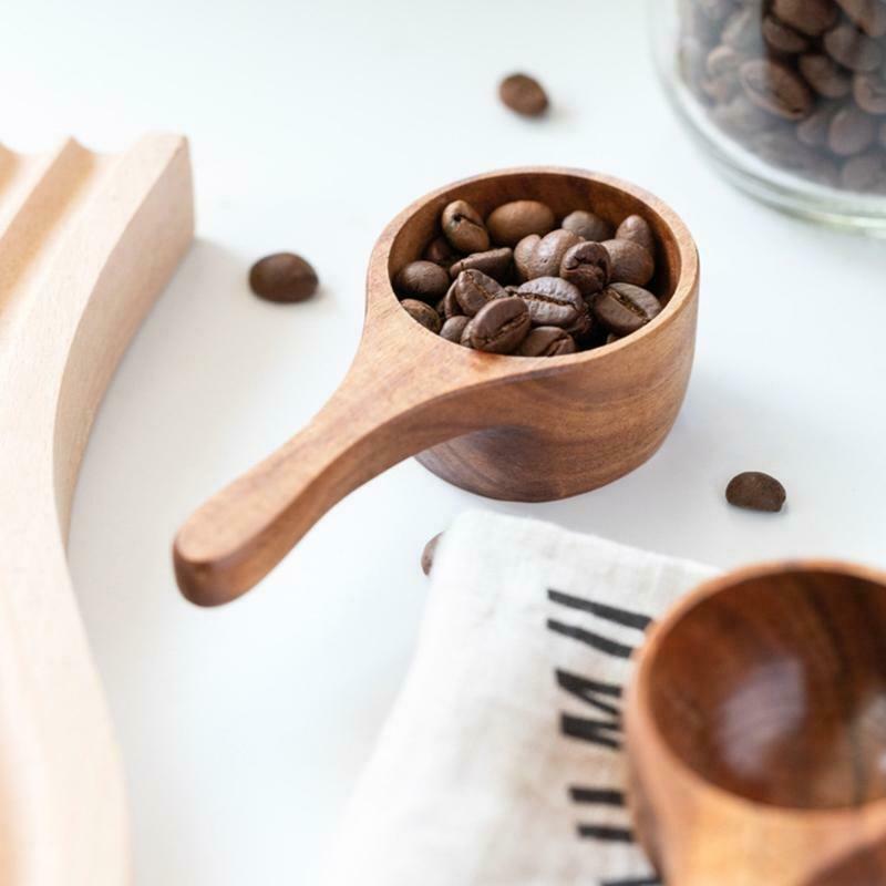 Round Coffee Scoop Wooden Measuring Spoon Measure Tea Scoops Water Ladle Coffee
