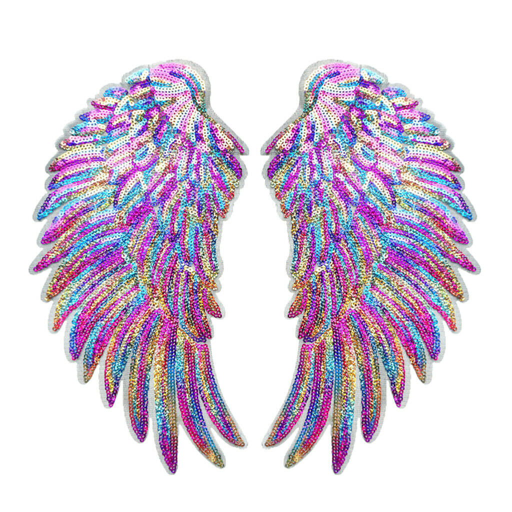 1Pair Sequin Rainbow Wings Sew Iron On Embroidery Applique Clothes Patch Badge