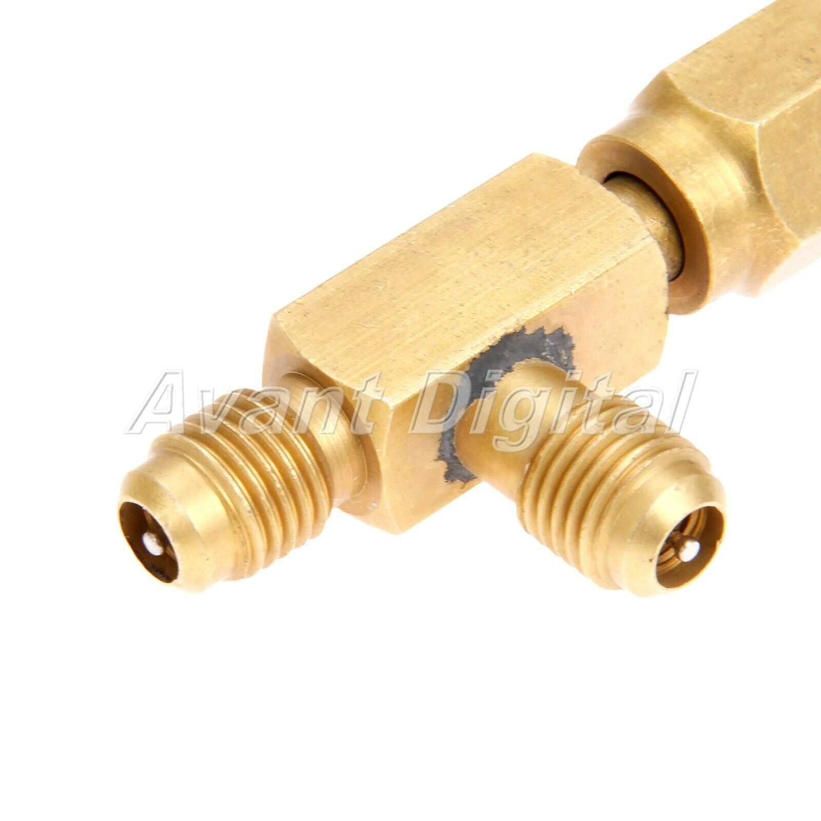 1/4" Tee Adapter Solid Brass c/w Valves Core & Seal Rings Male Flare Connector