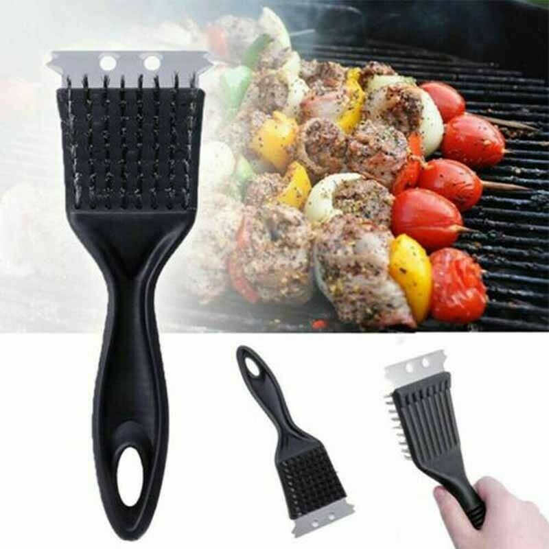 1Pc BBQ Oven Grill Cleaning Brush Scraper Heavy Duty Steel 2-In-1 Portable Tool