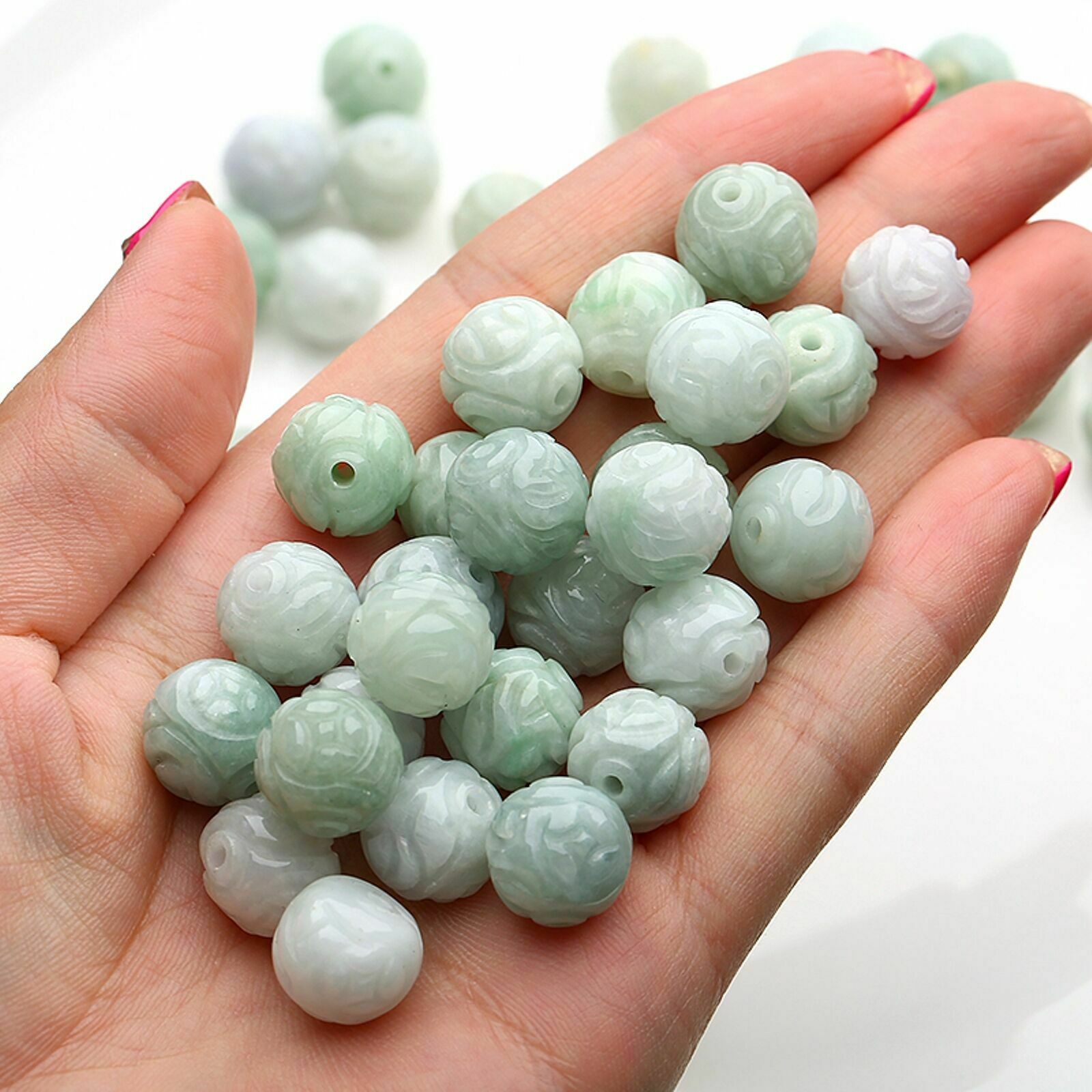 Wholesale 50pcs 100%  natural jade beads carved jadeite A goods 10mm