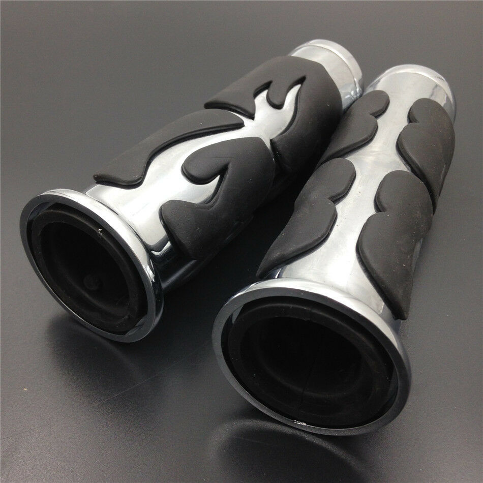Motorcycle Custom Flame style Billet Aluminum rubber Hand Grips 1" Handlebar CHR