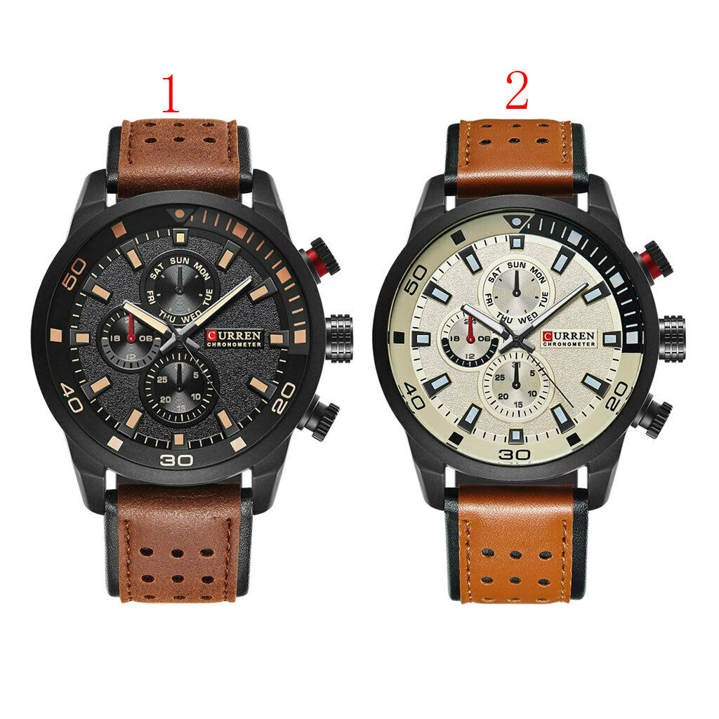 Men's Waterproof Quartz Watch Automatic Wristwatch Leather Belt Gift Black