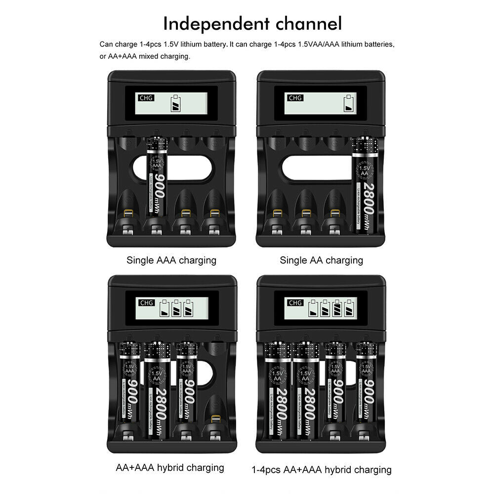 4 Slot Battery Charger for 1.5V AA/AAA 3.7V Li-ion Rechargeable Batteries LCD