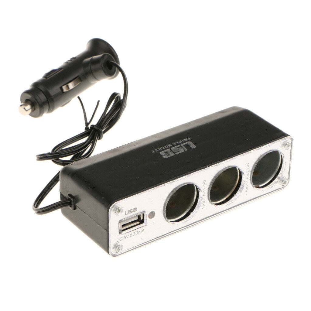 3 Way USB Plug Charger Socket Splitter Cigarette Lighter for Car Vehicle