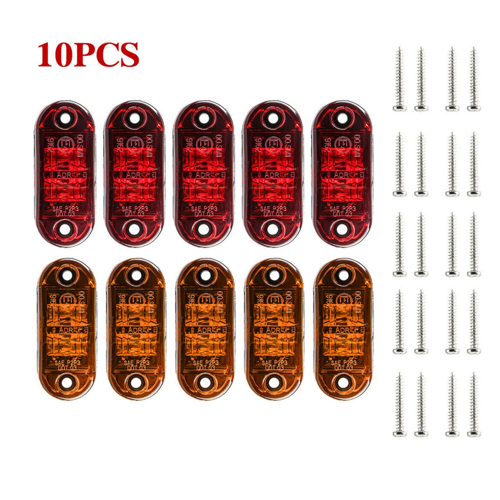 5x Amber+5x Red LED Car Truck Trailer RV Oval 2.5" Side Clearance Marker Lights